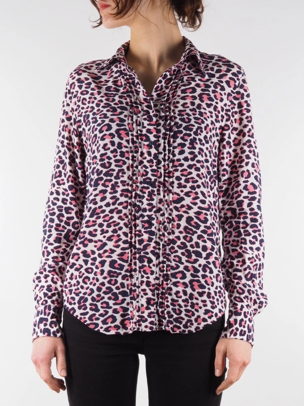 Zadig & Voltaire Tali Print Leopard Long Sleeve Button Front Top Sz XS
